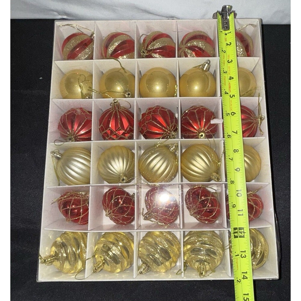 30pc Red Gold Christmas Ball Ornaments Glitter Holiday Decor Set
